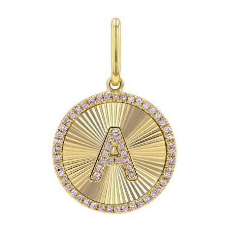 Fluted Gold and Diamond Initial Medallion Necklace