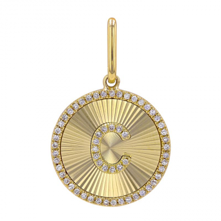 Fluted Gold and Diamond Initial Medallion Necklace