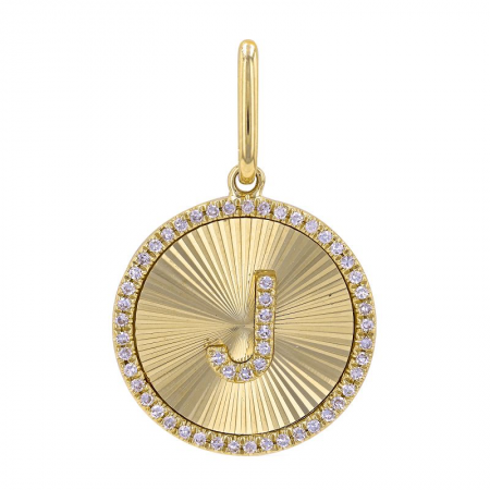 Fluted Gold and Diamond Initial Medallion Necklace