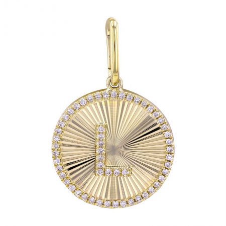 Fluted Gold and Diamond Initial Medallion Necklace