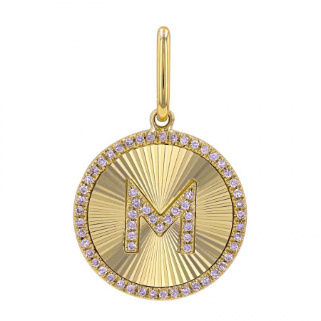 Fluted Gold and Diamond Initial Medallion Necklace