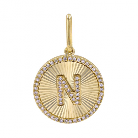 Fluted Gold and Diamond Initial Medallion Necklace