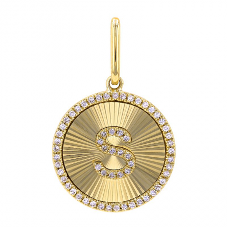 Fluted Gold and Diamond Initial Medallion Necklace