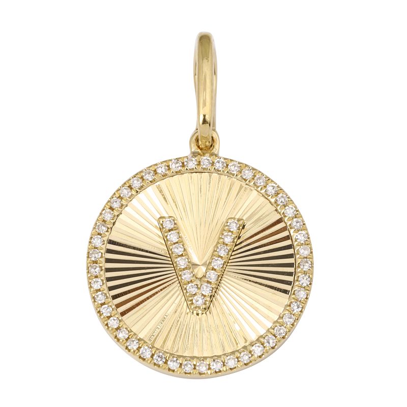 Fluted Gold and Diamond Initial Medallion Necklace