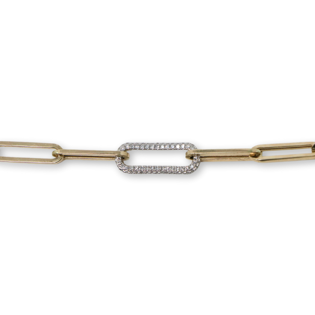 Pave Diamond and Gold Paperclip Bracelet