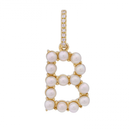 Pearl Initial Charm with Diamond Bail