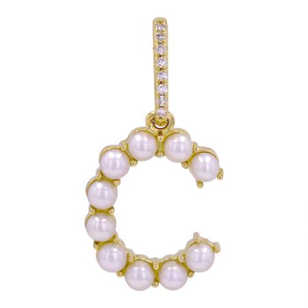 Pearl Initial Charm with Diamond Bail