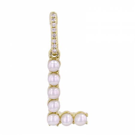 Pearl Initial Charm with Diamond Bail