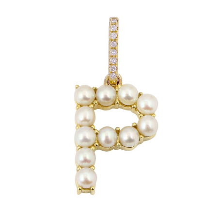 Pearl Initial Charm with Diamond Bail