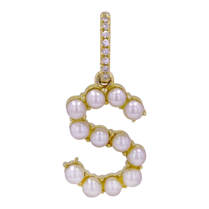 Pearl Initial Charm with Diamond Bail