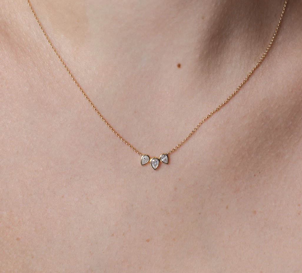 Diamond Trio Pear Bezel Gold Necklace