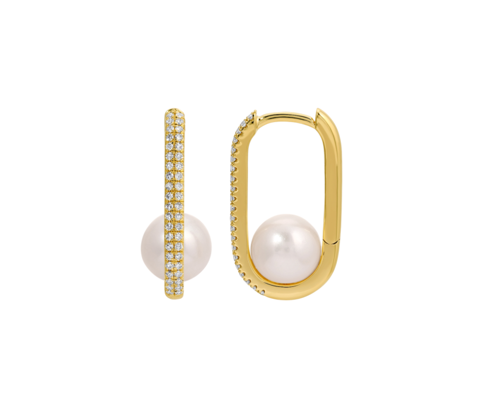 Double Diamond Hoops with Pearl