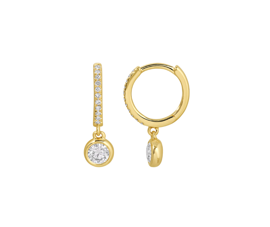 Bezel Diamond Drop Hoop Earrings- 0.67ct