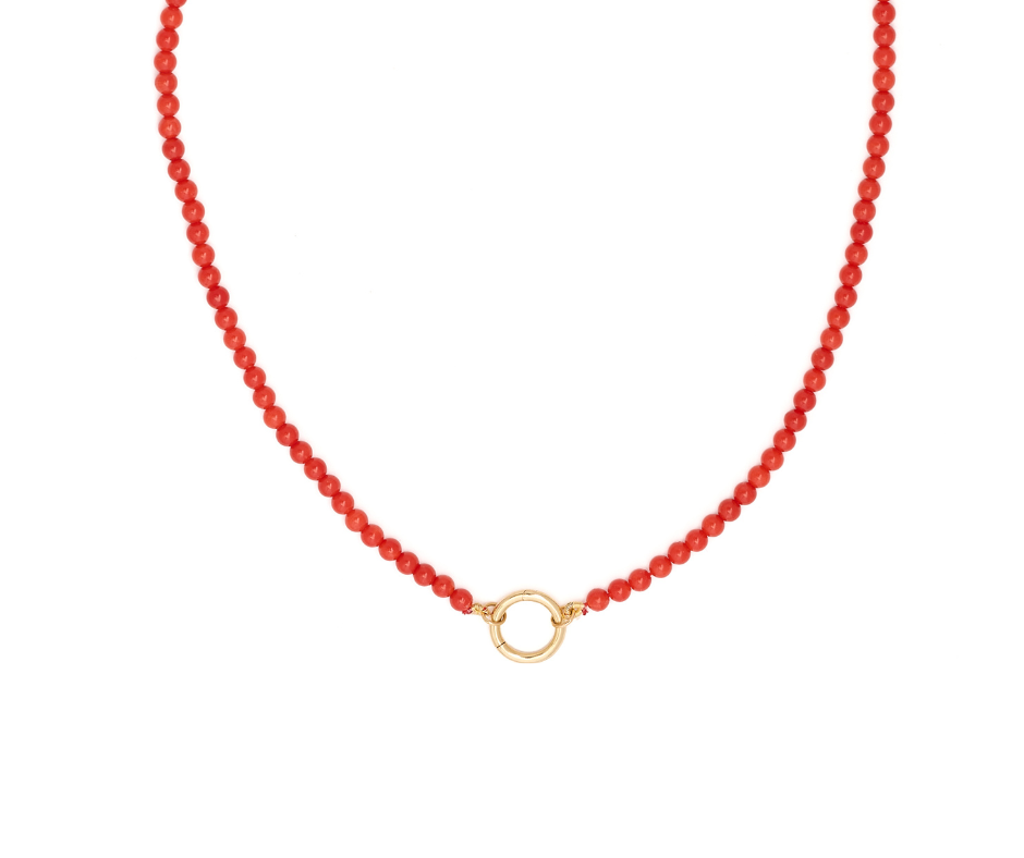 Coral and 14k Charm Clasp Necklace