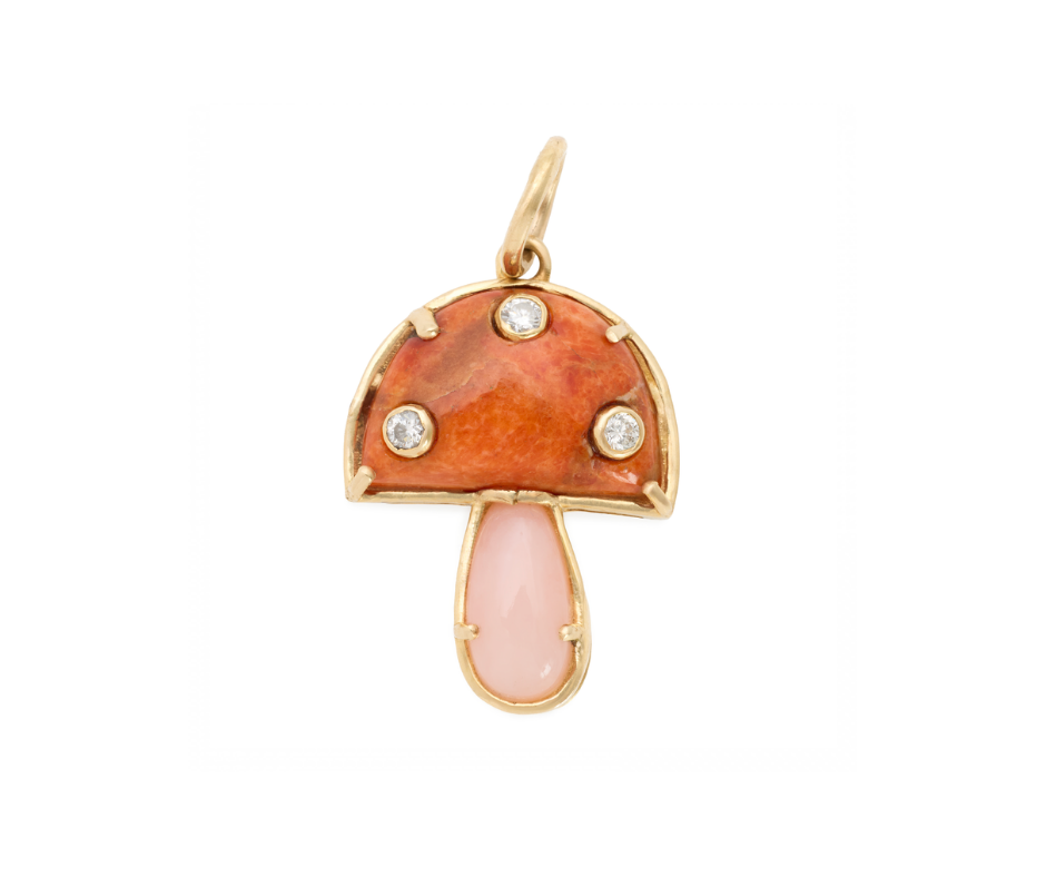 Mushroom Charm I Coral & Diamond