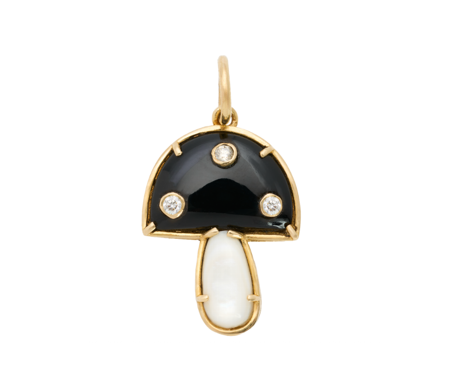Mushroom Charm I Onyx & Pearl