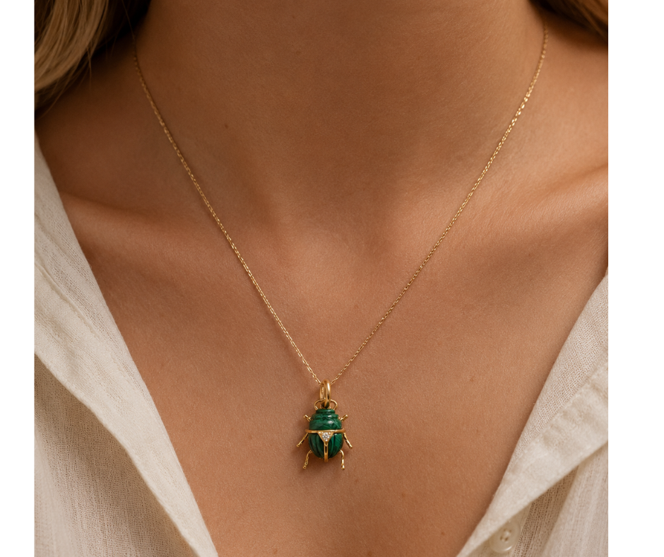 Small Beetle Charm I Carved Malachite