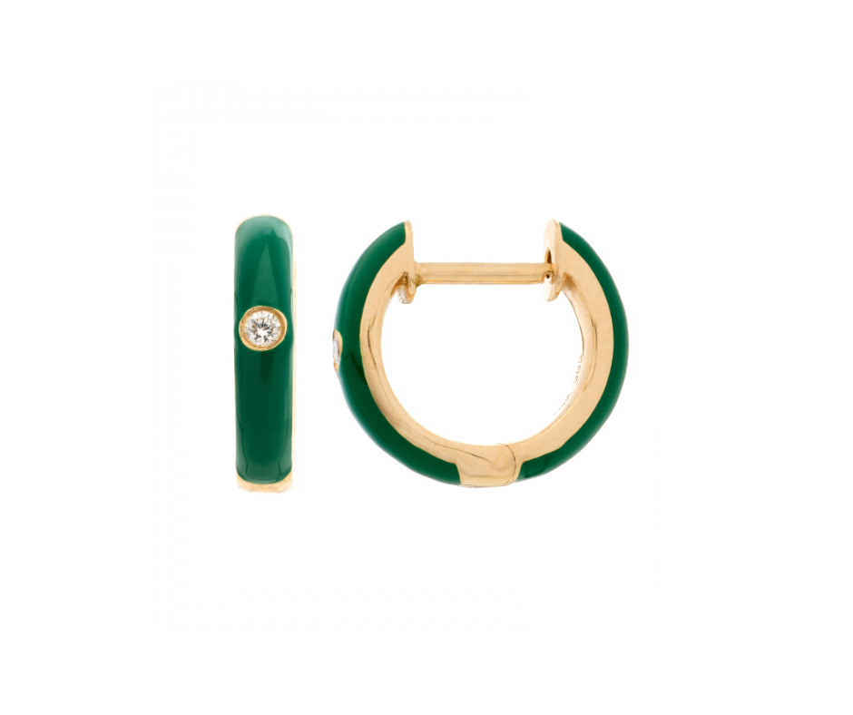 Green Enamel and Diamond Hoops