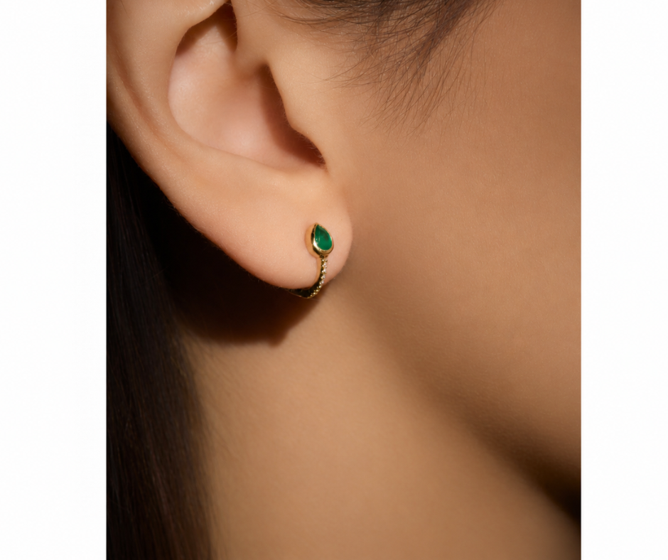 Emerald Pear and Diamond Hoops