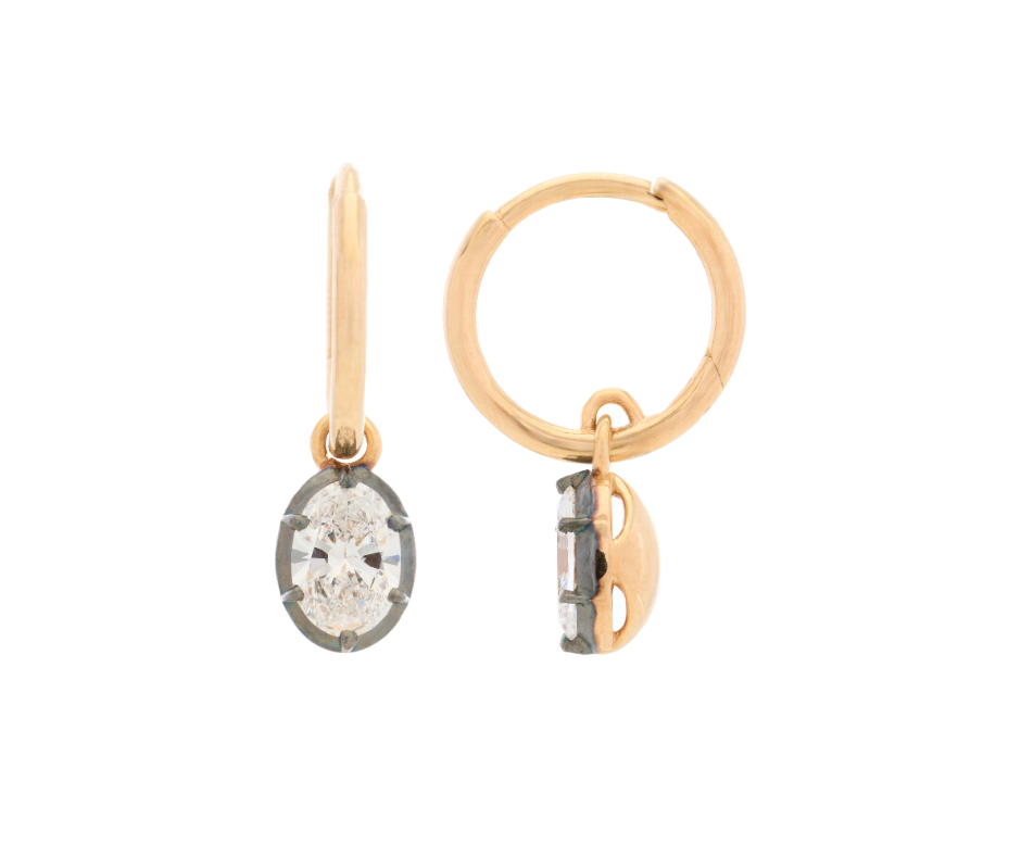 Oval Diamond Georgian Hoop Earrings I 0.70ct Lab diamond
